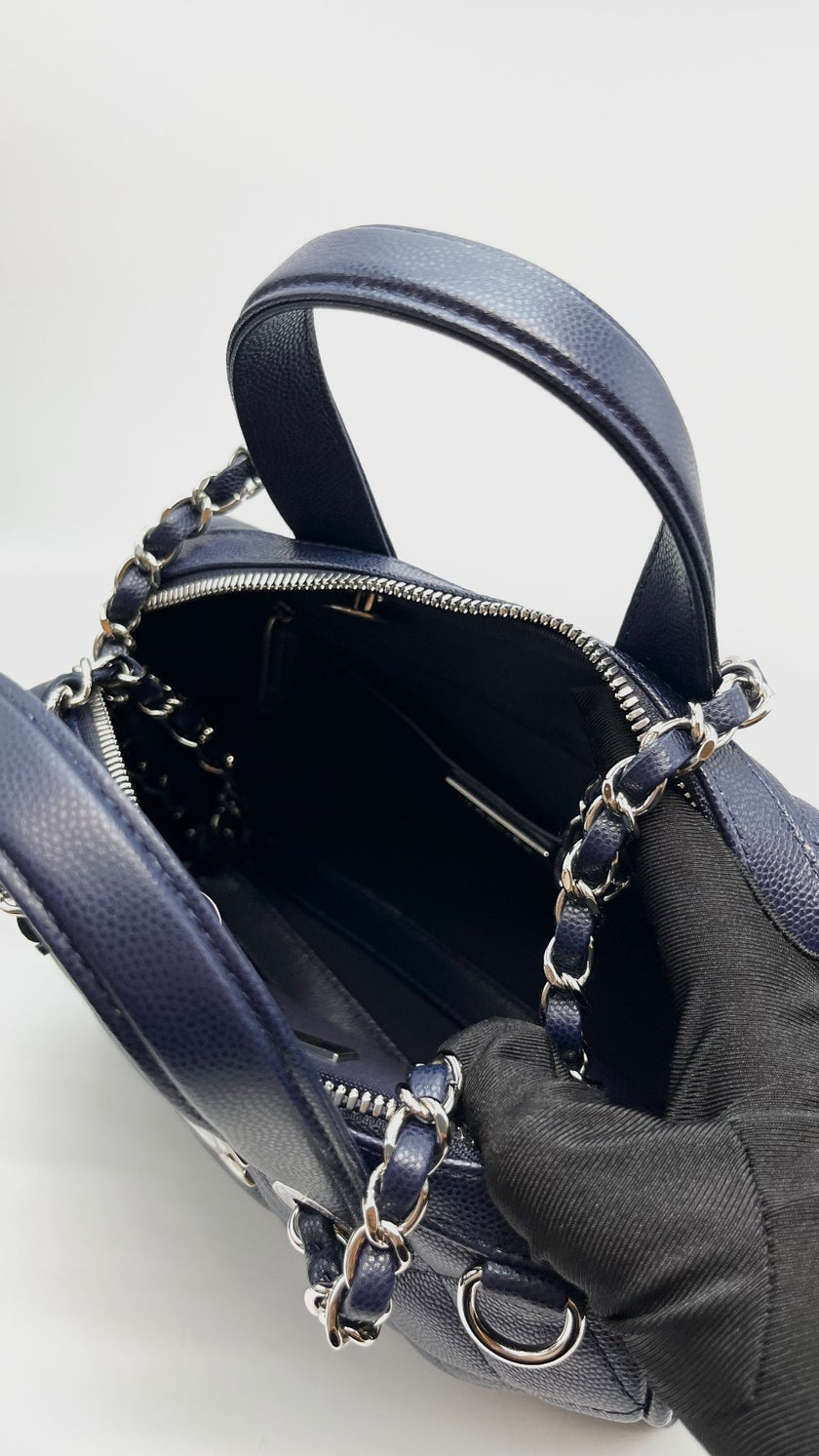 Brand New. Chanel 25 Bowler Caviar Blue SHW. C1PA750L|16540
