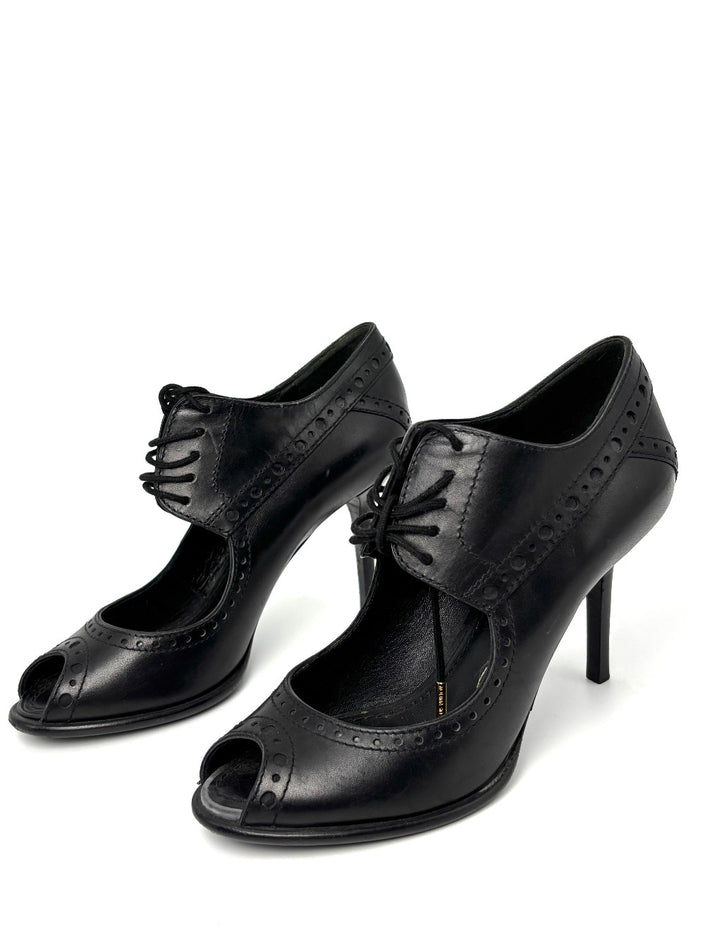 Like New. LV Open Toe Low Heel Black. 34.5|10690