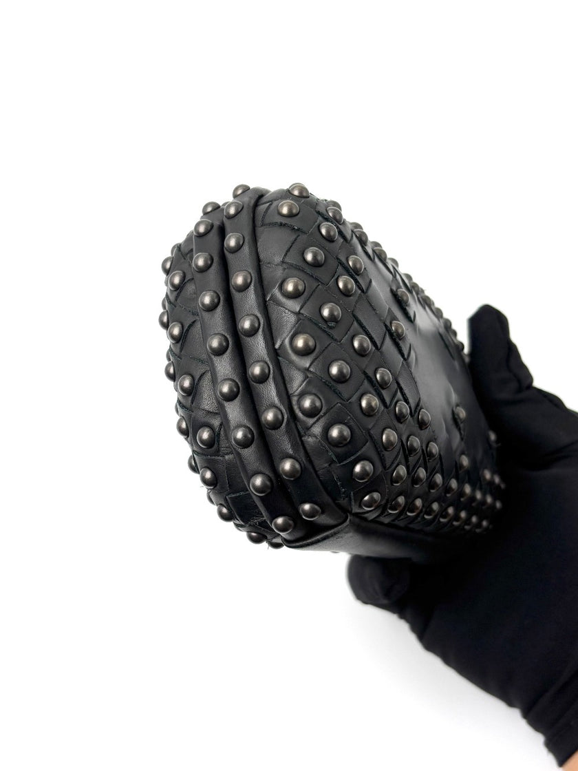 Preowned. Bottega Intrecciato Clutch Black Ruthenium|6619