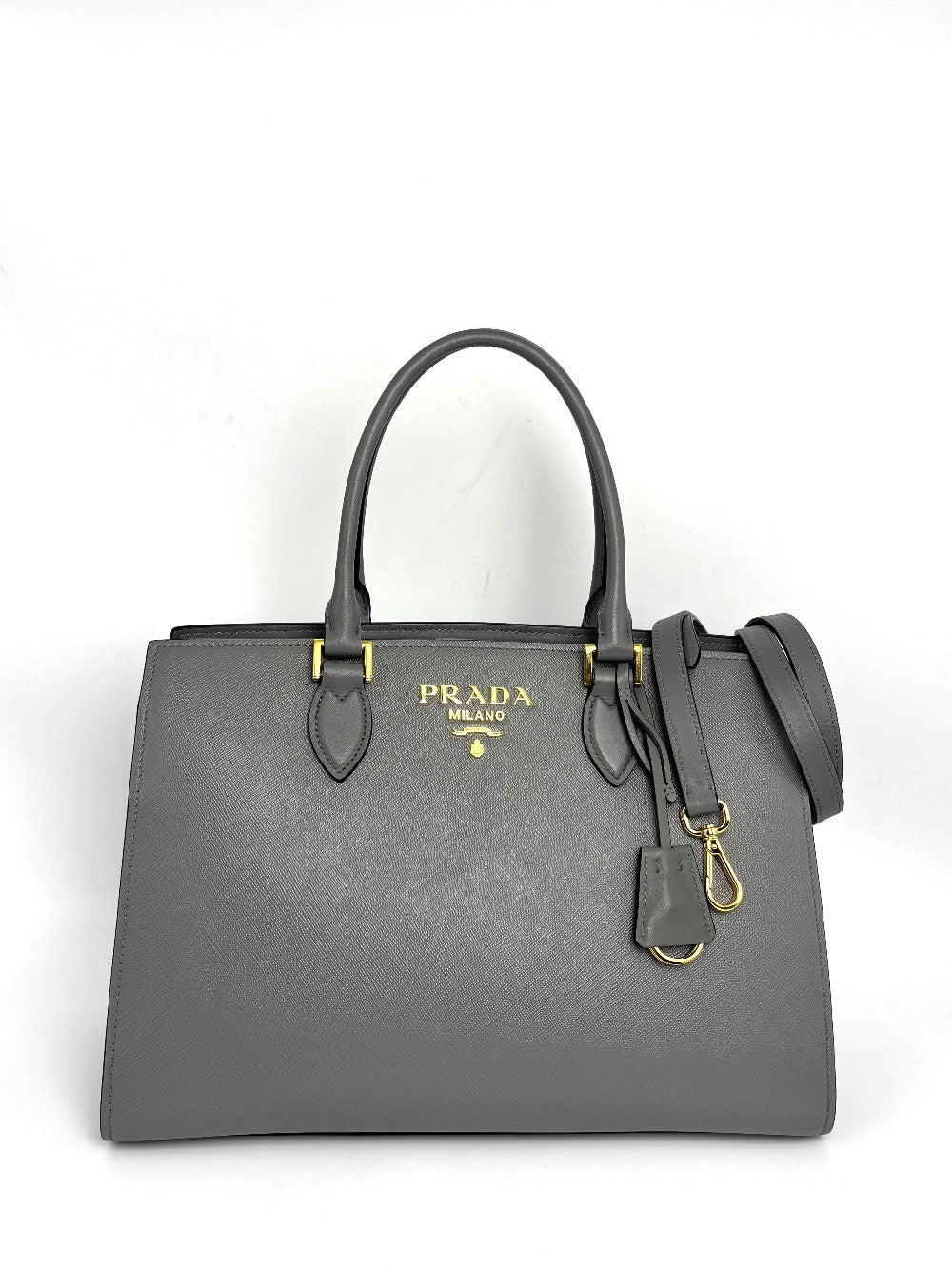 Like New. Prada Argilla Two Way Saffiano Gray. 158D|12350