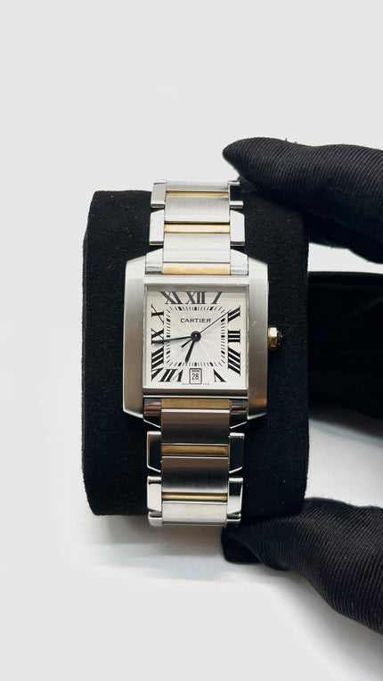 Preowned. Cartier Tank White Dial Roman YG/Steel 32mm|16354