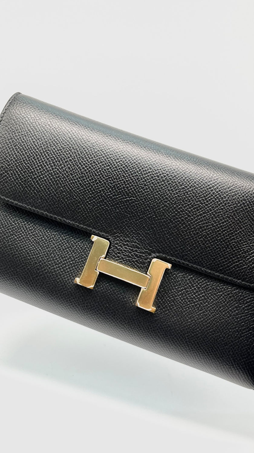 Like New. Hermes Constance To Go Epsom Black GHW. UNN001MC|13883