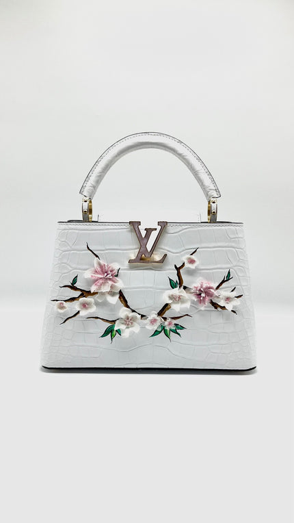 Brand New. LV Capucines BB Cherry Blossom Alligator White. MCHIP|5453