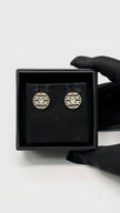 Brand New. Chanel Gold Metal Crystal CC Stripe Round Stud Earrings|8807