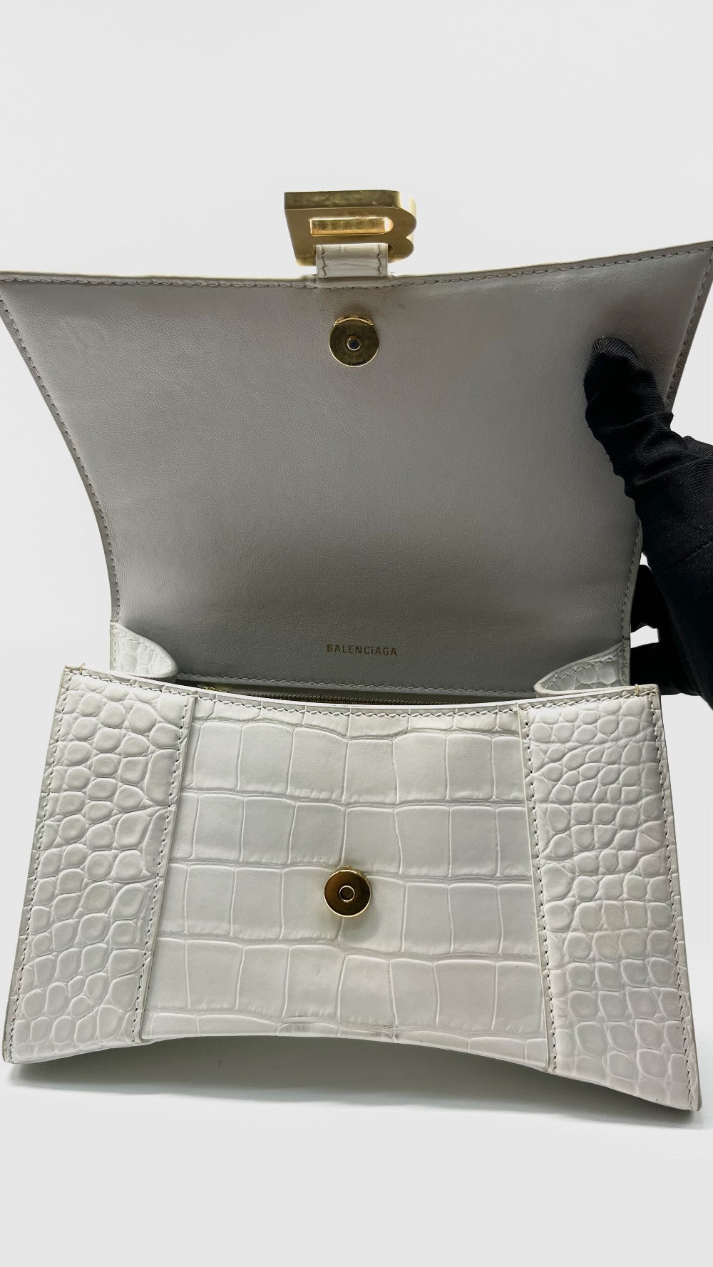 Preowned. Balenciaga Hourglass Croc White GHW|14594