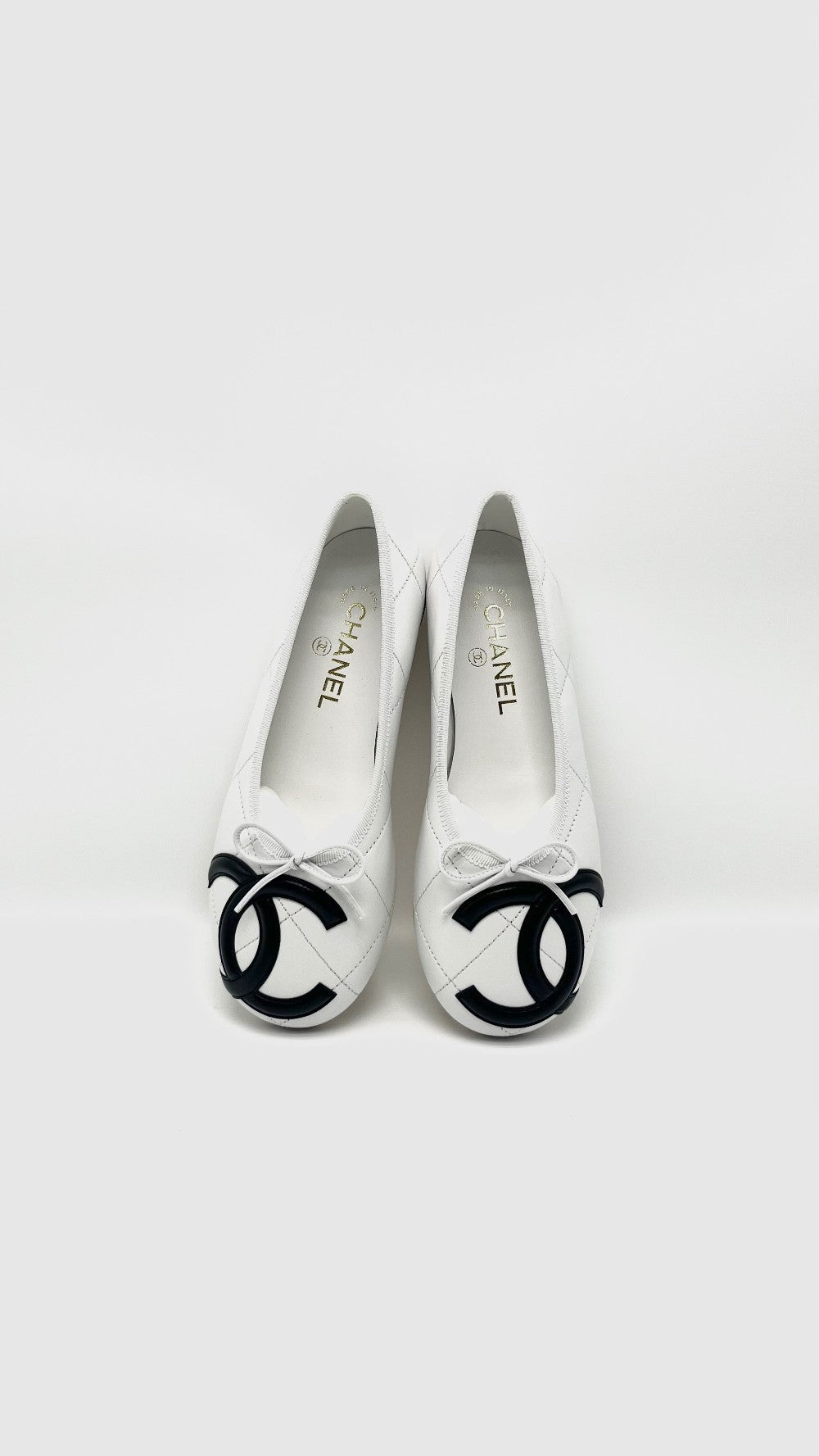 Brand New. Chanel Cambon Ballet Flats White/Black. 37C|16759