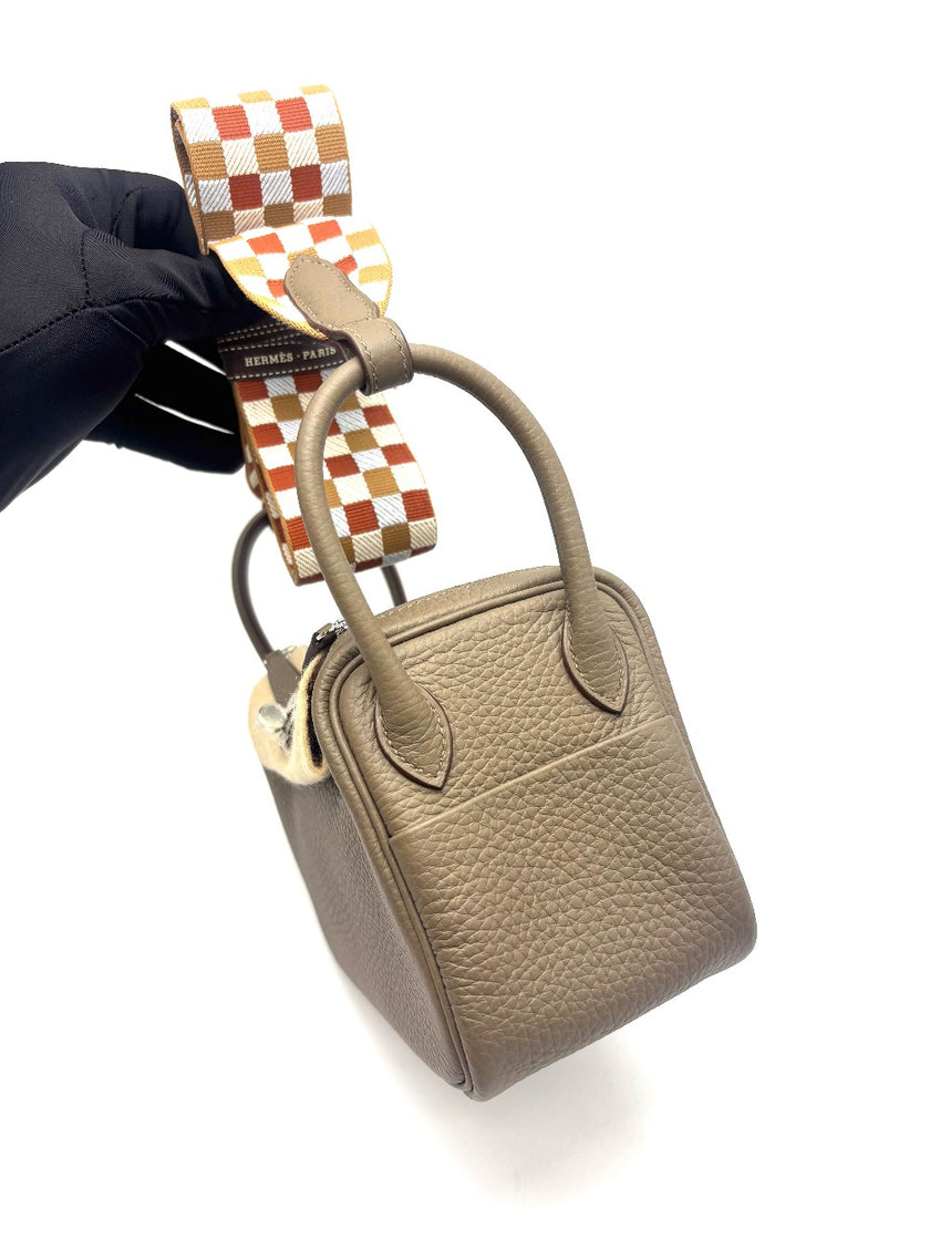 Unused. Hermes Mini Lindy Etoupe Quadrille Strap Clemence PHW.WMM475SM|17898