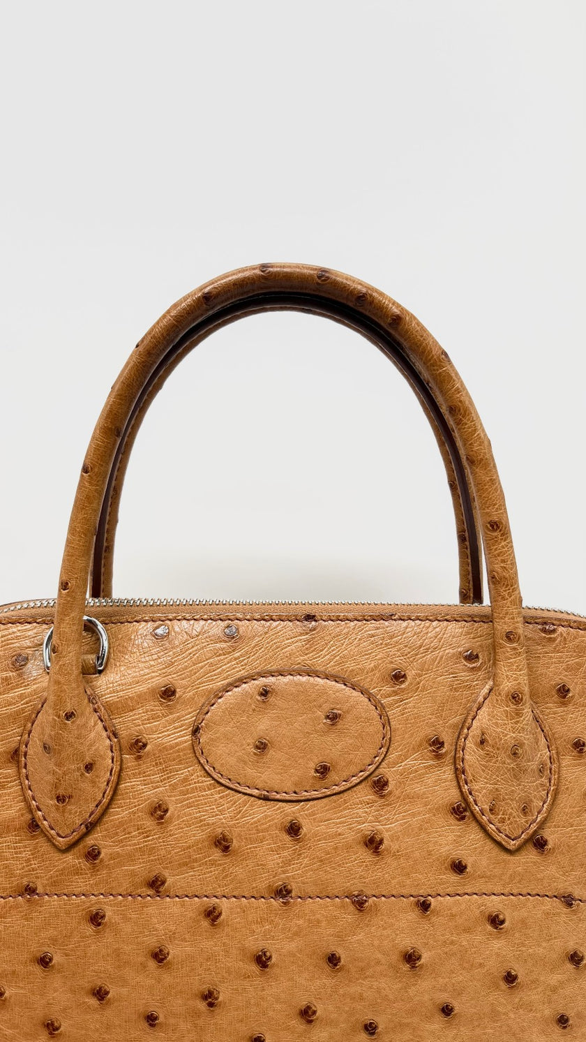 Preowned. Hermes Bolide 31 Cognac Ostrich PHW. J 22 X|13346