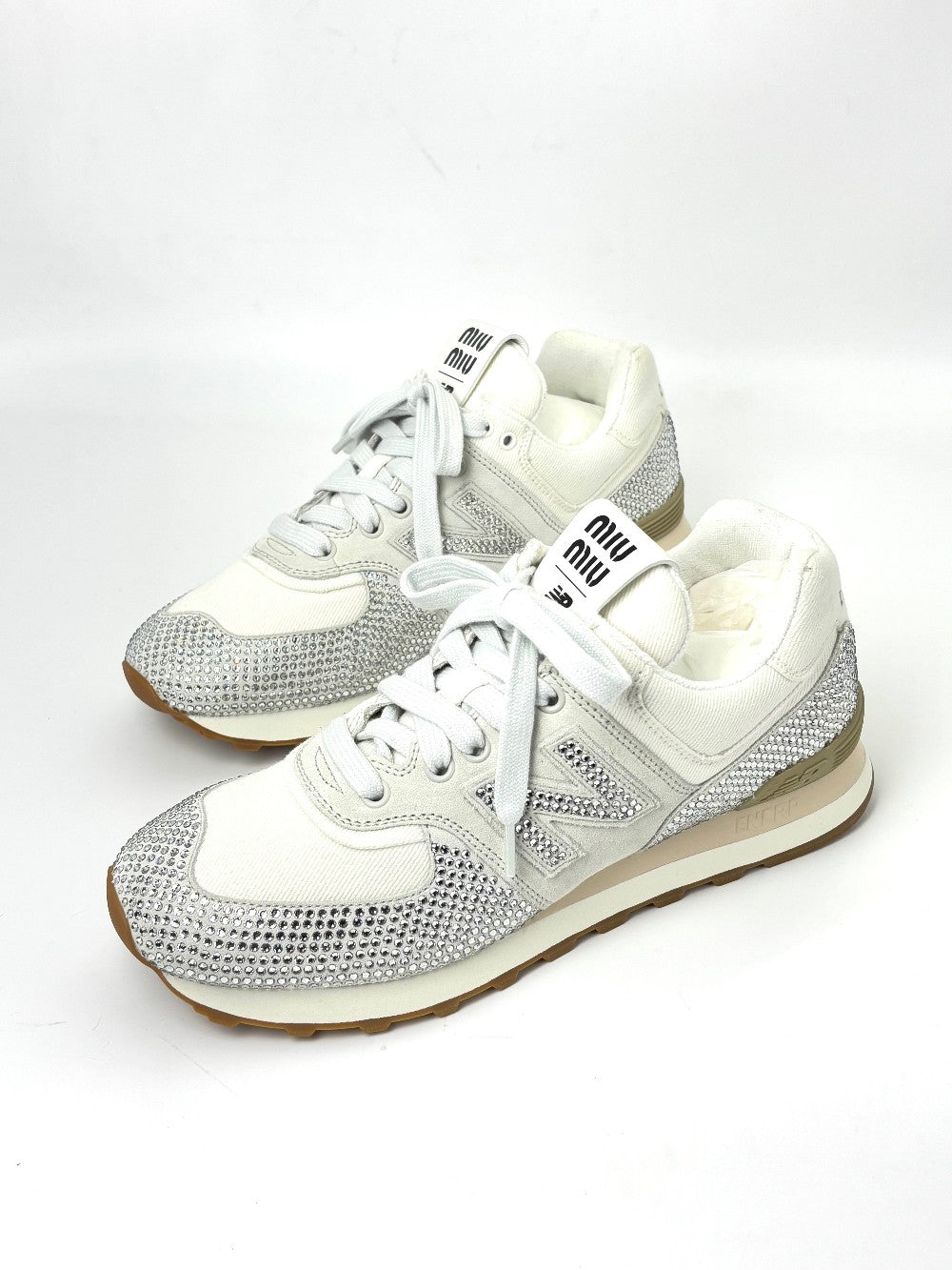 Brand New. Miu Miu/New Balance Glitter Sneakers White. 38.5|7613