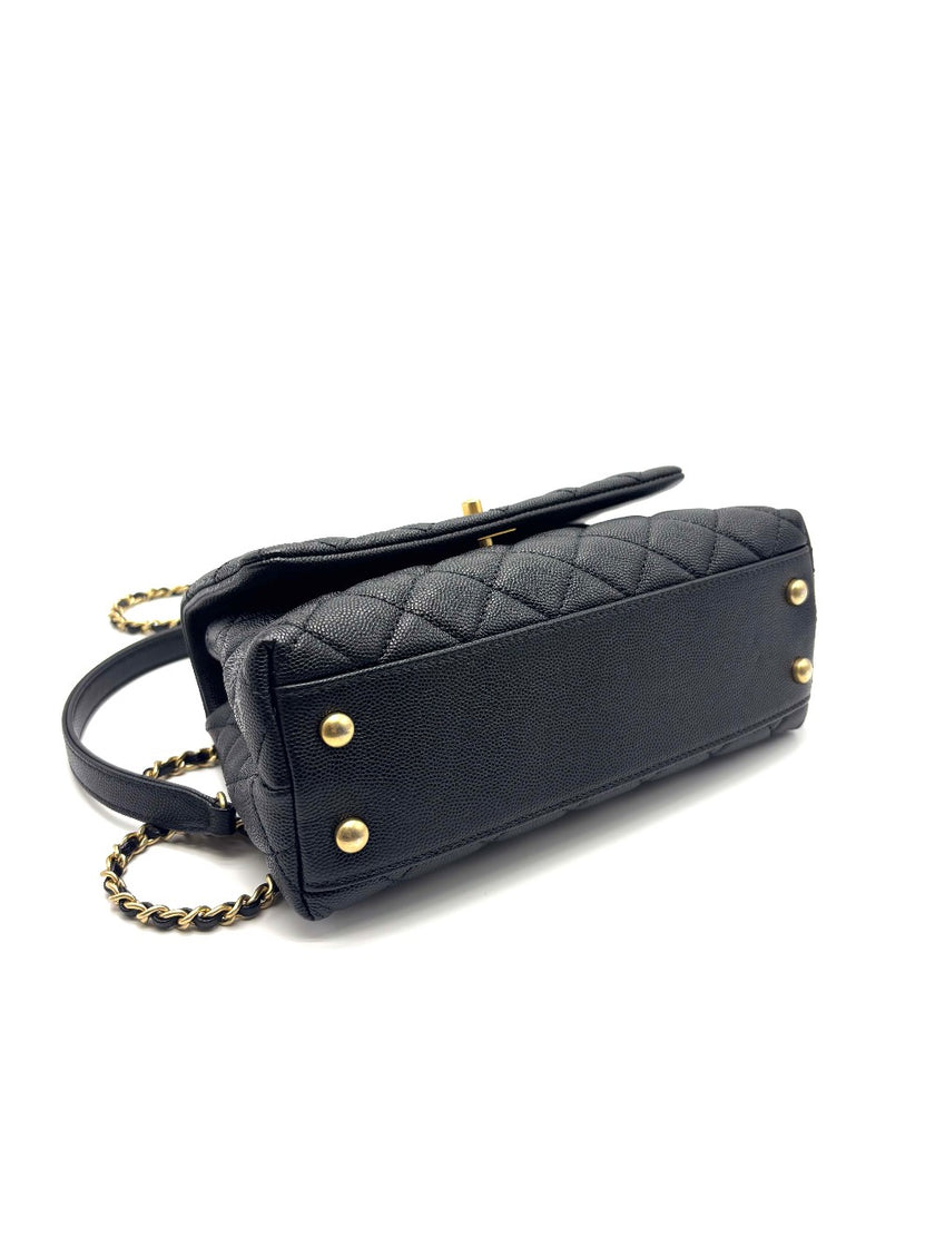 Preowned. Chanel Coco Handle Small Black Caviar Pink Python Handle. 26837080|17108