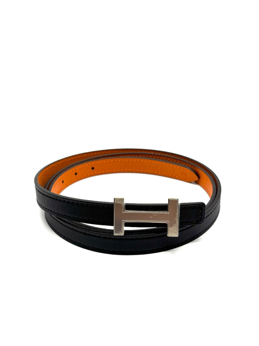 Brand New. Hermes Leather Belt Black/Orange. 85 cm|8919