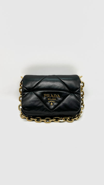 Like New. Prada 1BD292 Nappa Patch Nero Shoulder/Crossbody Bag|11297