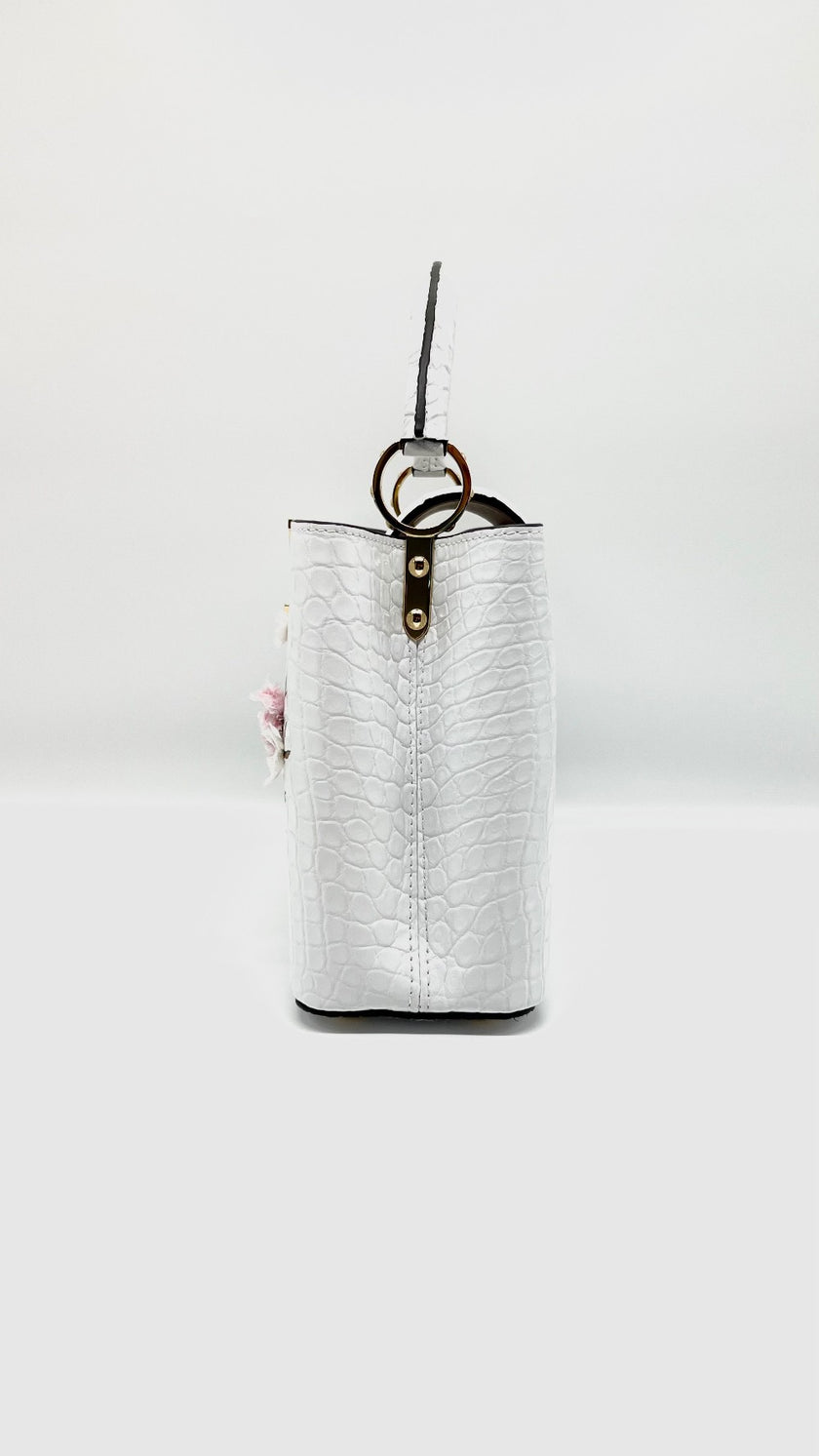 Brand New. LV Capucines BB Cherry Blossom Alligator White. MCHIP|5454