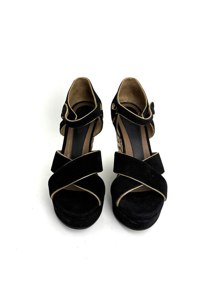 Preowned. Marni Wedge Black/Gold. 39|12646