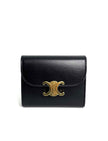 Preowned. Celine Triomphe Flap Black Wallet|12551