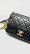 Preowned. Chanel Mini Square Flap Black Calfskin GHW. XJ2X9N68|14170