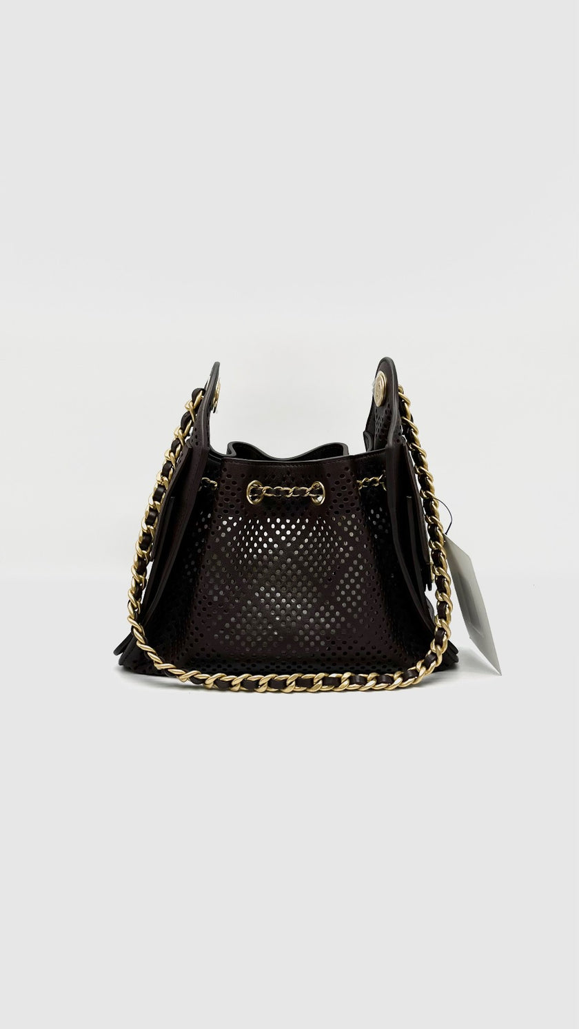 Brand New. Chanel C25 Mini Perforated Calfskin Dark Brown GHW. C81KGL11|16474