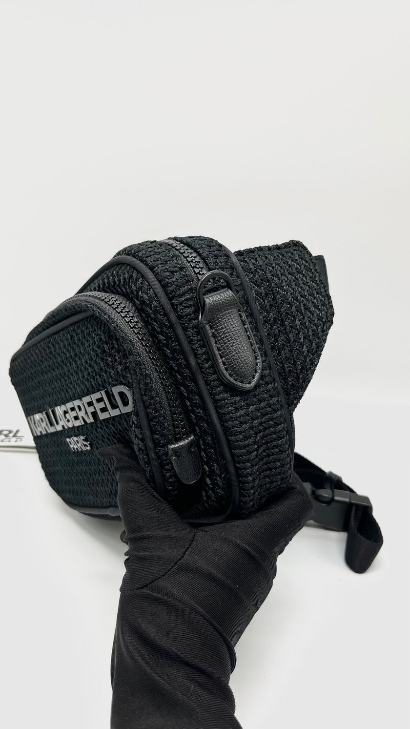 Brand New. Karl Lagerfeld Paris Voyage Knit Belt Black Bag|12011