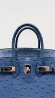 Like New. Hermes Birkin 25 Ostrich Blue Brighton PHW. DSA365XI|12981