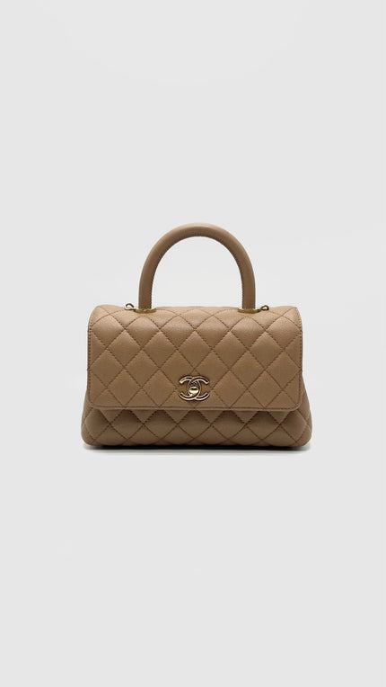 Brand New. Chanel Coco Handle Small Dark Beige Caviar GHW. A6GN5C11|16607