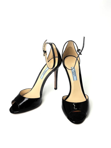 Brand New. Prada Open Toe Heels Black Patent. 37|7417