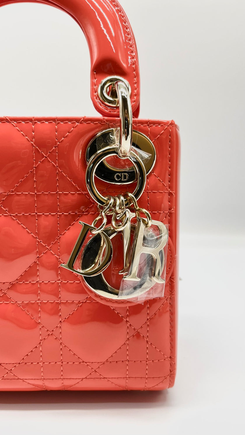 [SALE] Brand New. Lady Dior Mini Orange Patent 10-MA-1221|9921