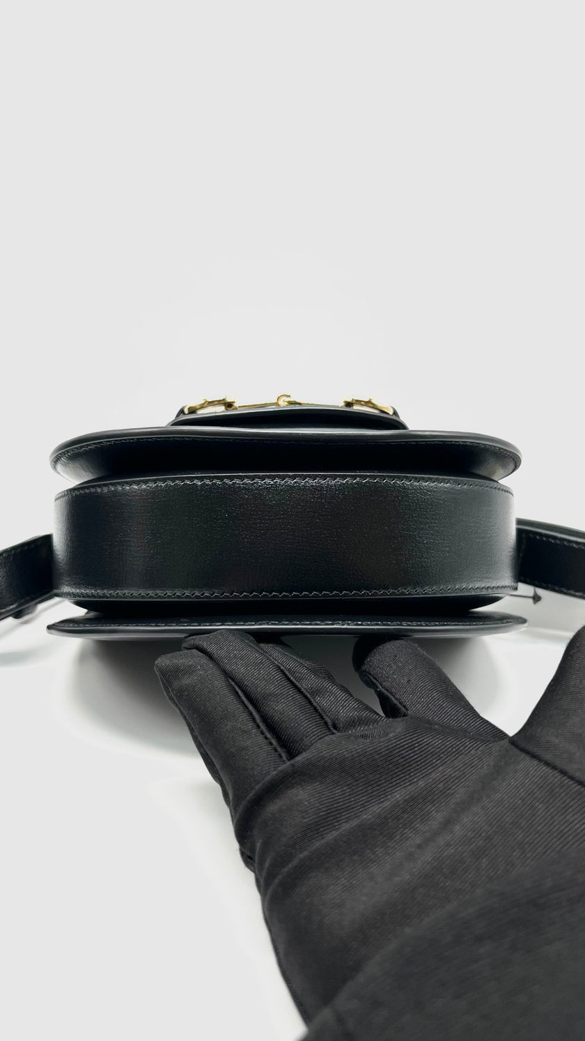 [SALE] Like New. Gucci Horsebit Mini Round Black GHW|8466