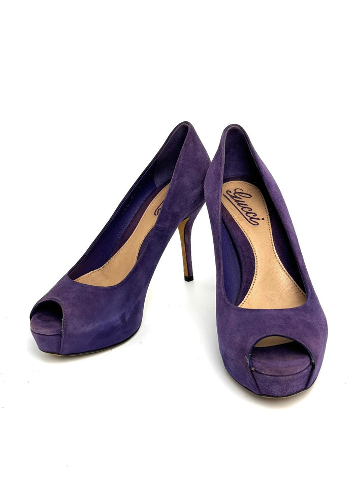 Preowned. Gucci Open Toe Heel Suede Violet. 35|10683