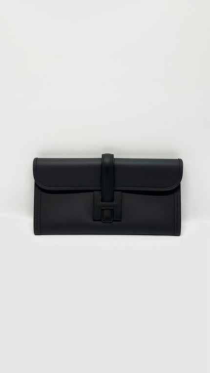 Brand New. Hermes Jige Clutch Blue Nuit/Black. WBY716BD|11920