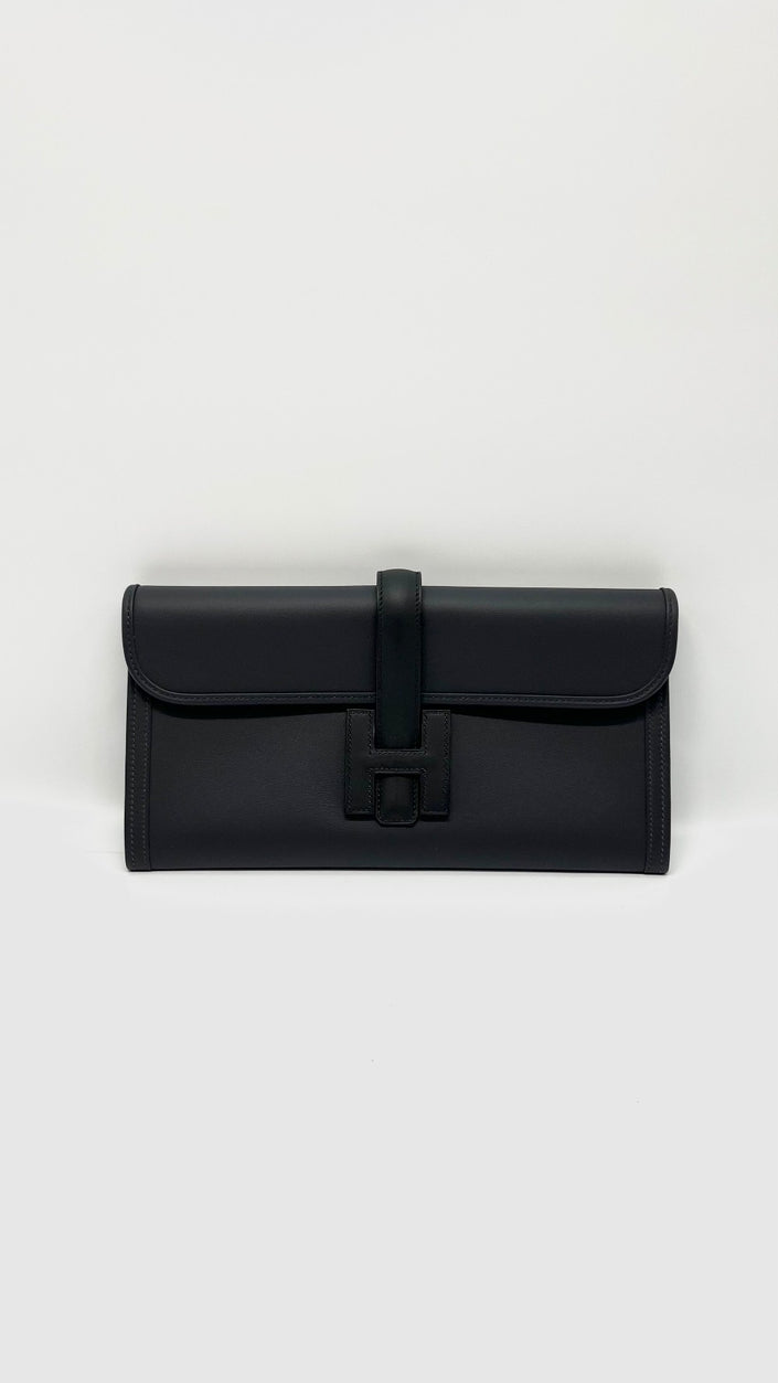 Brand New. Hermes Jige Clutch Blue Nuit/Black. WBY716BD|11920