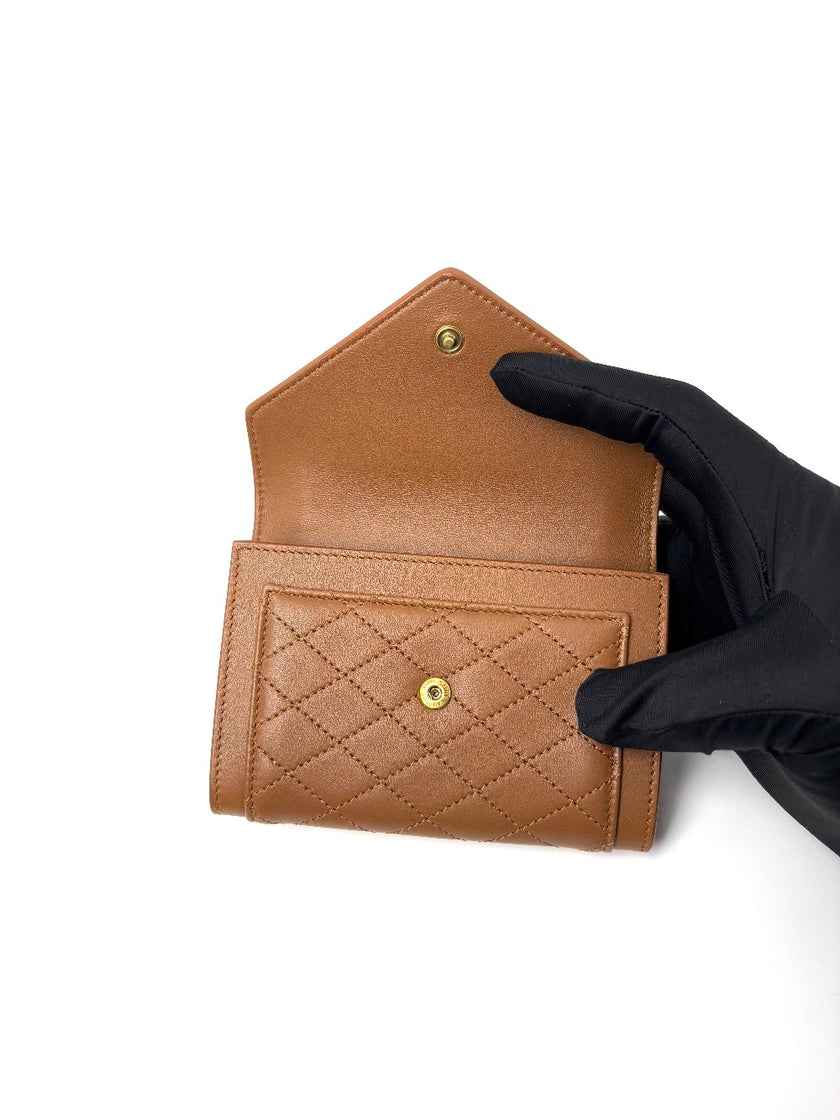 Brand New. YSL Gaby Flap Card Case Wallet Quilted Brown|7164