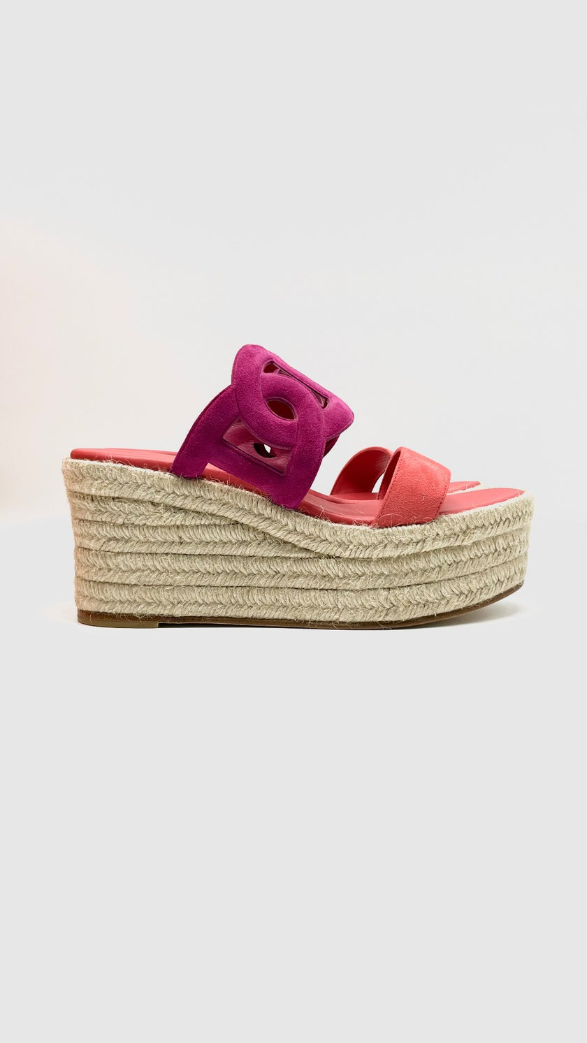 Brand New. Hermes Ithea 30 Pink Espadrille Wedge. 37|10537