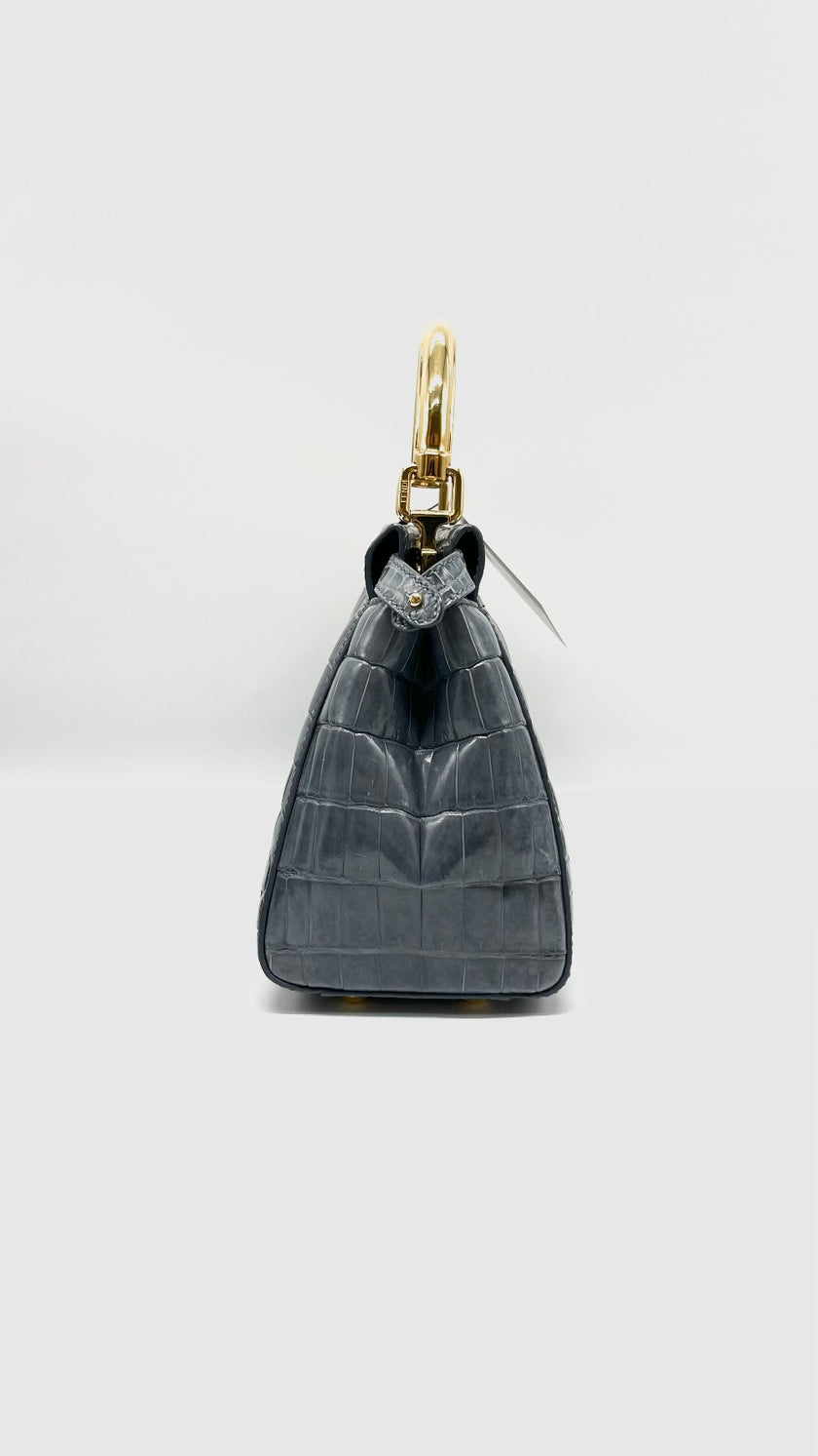 Brand New. Fendi Peekaboo Mini Croc Gray|7850