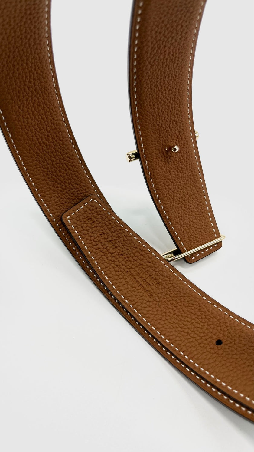 Brand New. Hermes Jumbo Belt Buckle Reversible Black/Gold GHW 85. ZFM510|14821