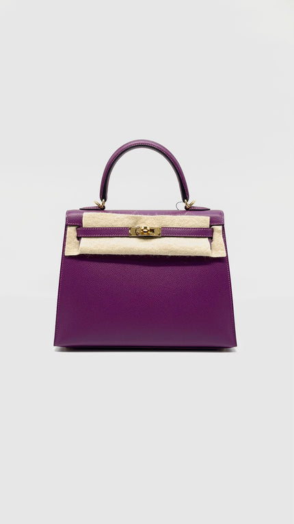 Unused. Hermes Kelly 25 Anemone Sellier Epsom GHW. DST759IH|8276