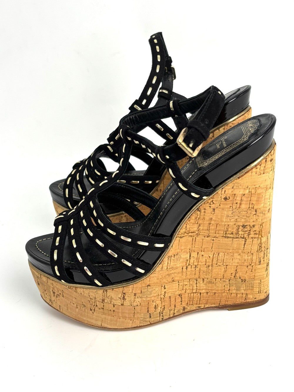 Preowned. Dior Antica Wedge Black Suede&Patent. 36.5|12894