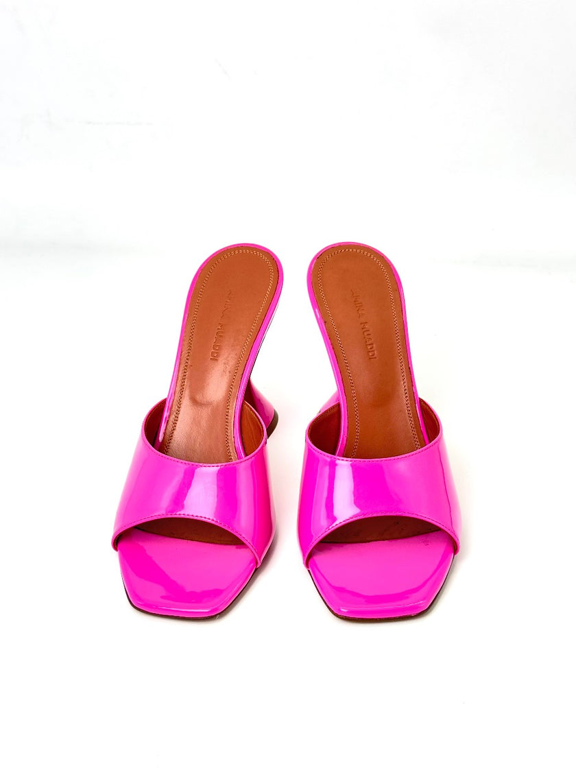 Brand New. Amina Muaddi Sandals Low Heel Pink. 37|7510