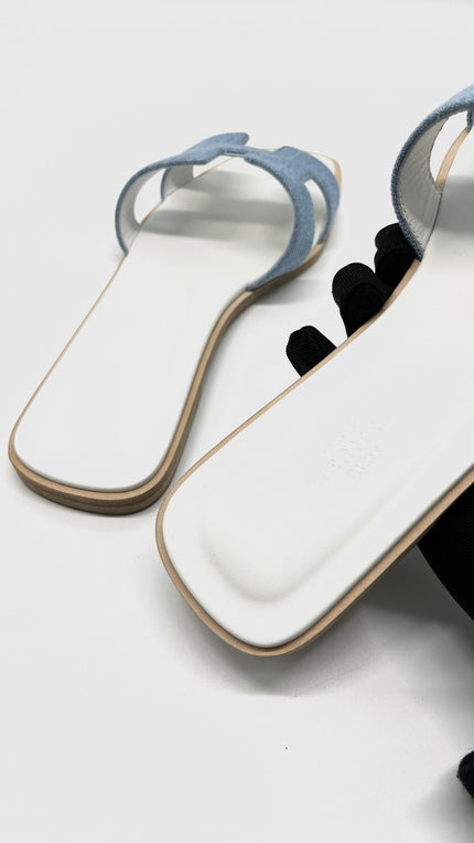 Brand New. Hermes Oran Sandals Light Denim/White. 38.5|10252