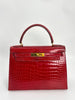 Preowned. Hermes Kelly 28 Rouge Cerise Porosus Crocodile GHW. circle Z|3390