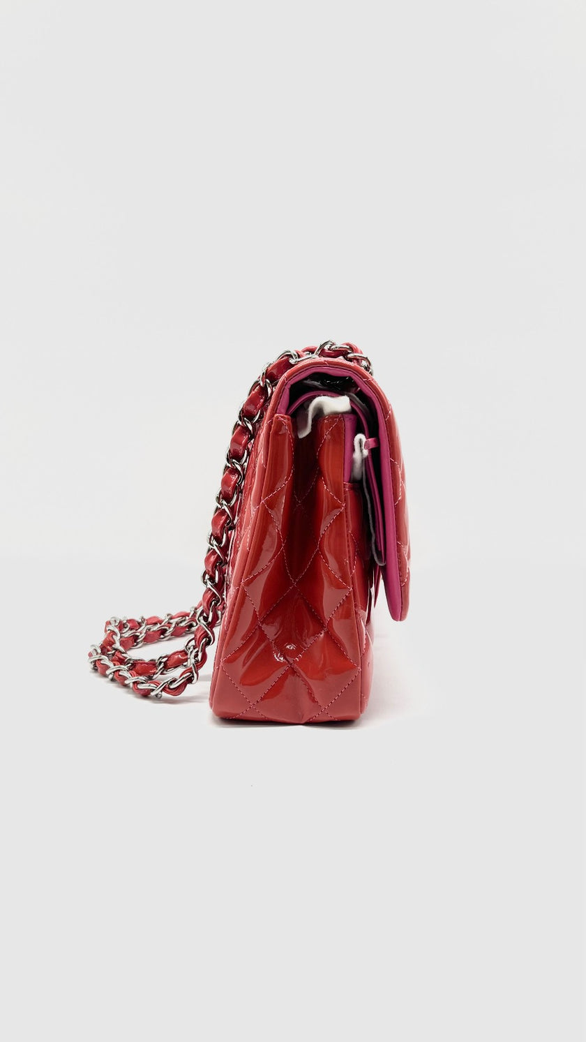 Preowned. Chanel Double Flap Jumbo Pink Patent Leather SHW. 14433520|15232