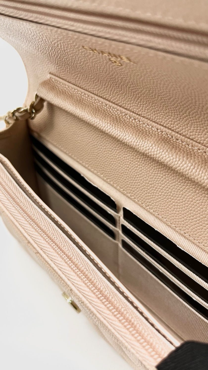 Like New. Chanel WOC Beige Caviar GHW. T98P5GLK|11621