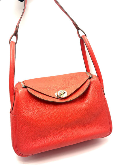 Preowned. Hermes Lindy 26 Rose Jaipur Clemence PHW. R Square 72A|17262
