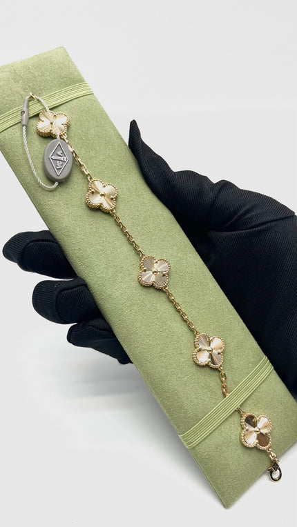 Brand New. VCA Vintage Alhambra 5 Motifs YG Guilloche. JP649304|15636