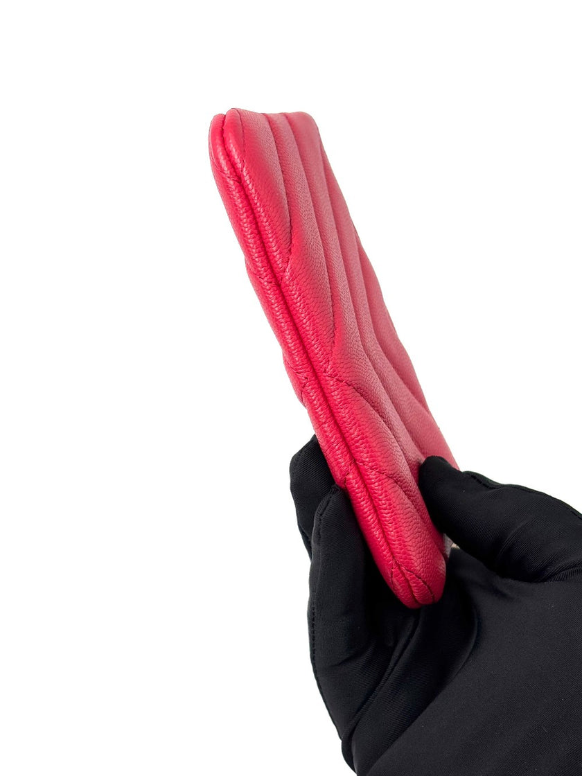 Like New. Chanel Zip Coinpurse Chevron Pink|6670