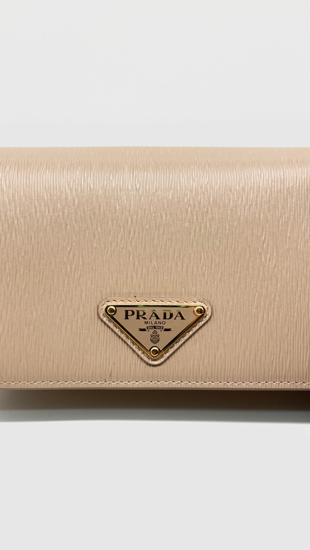 Preowned. Prada 1BP021 Cipria Beige Vitello Move Leather Chain Wallet Crossbody Bag GHW|11248