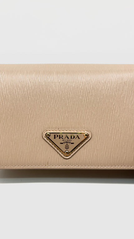 Preowned. Prada 1BP021 Cipria Beige Vitello Move Leather Chain Wallet Crossbody Bag GHW|11248