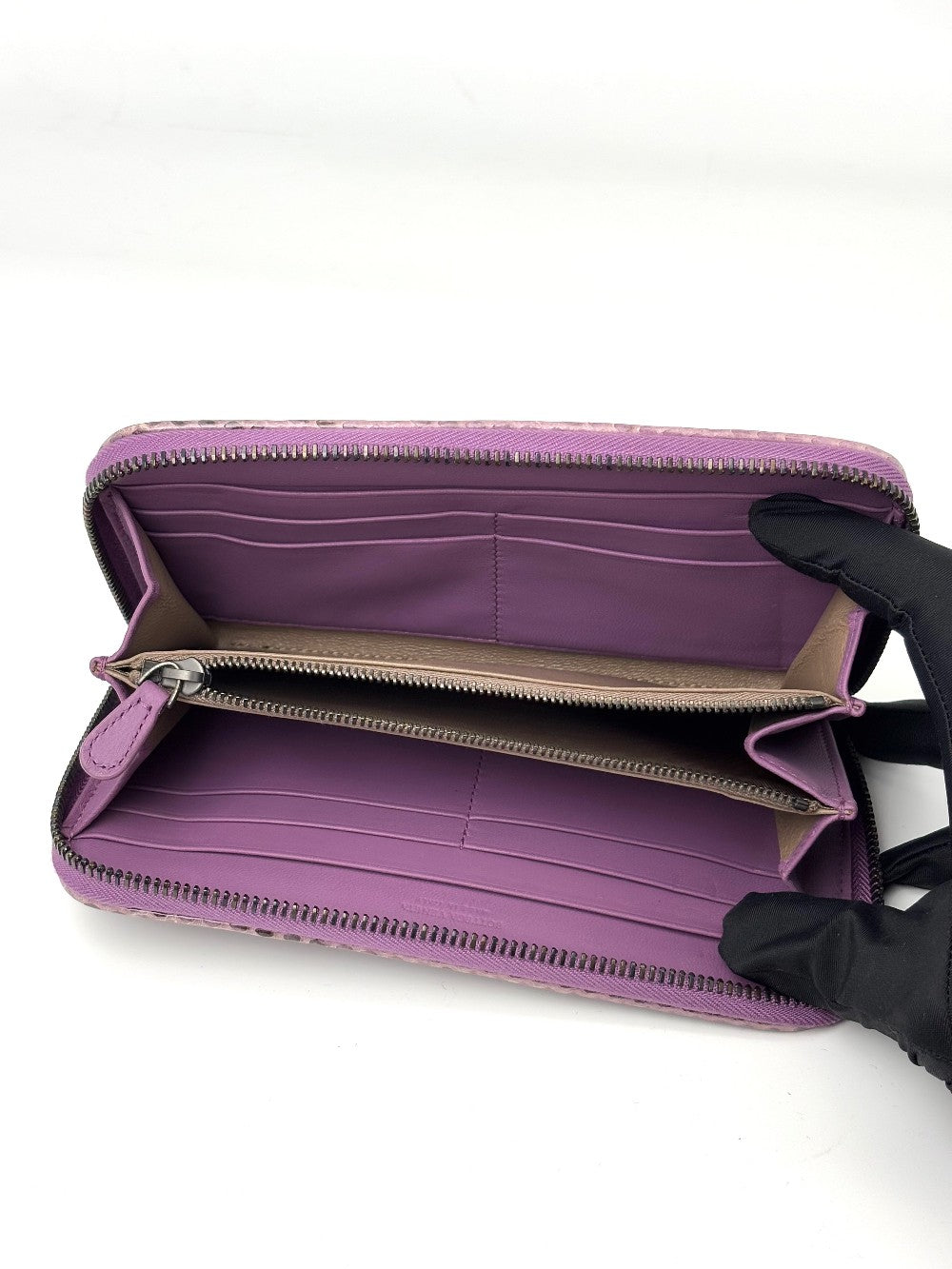 Preowned. Bottega Zip Long Wallet Metallic|7051