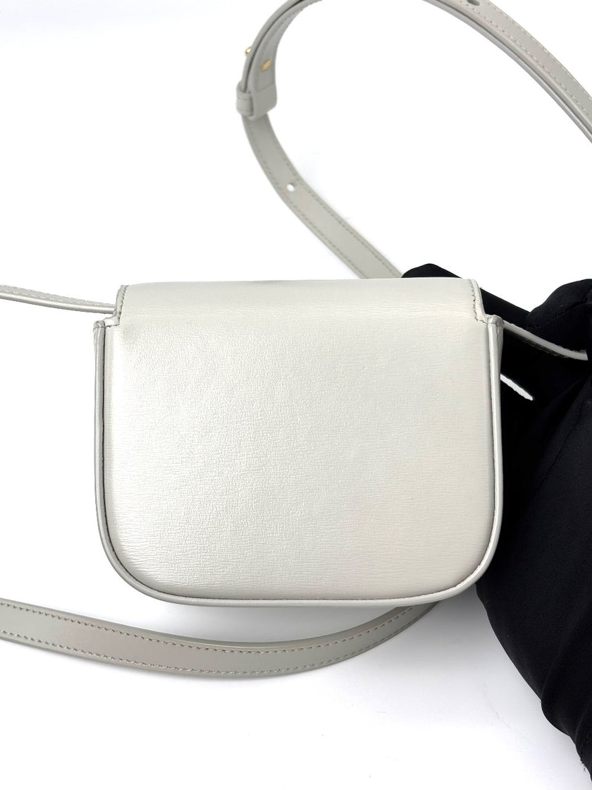 Like New. Celine Claude Mini Triomphe White|6582