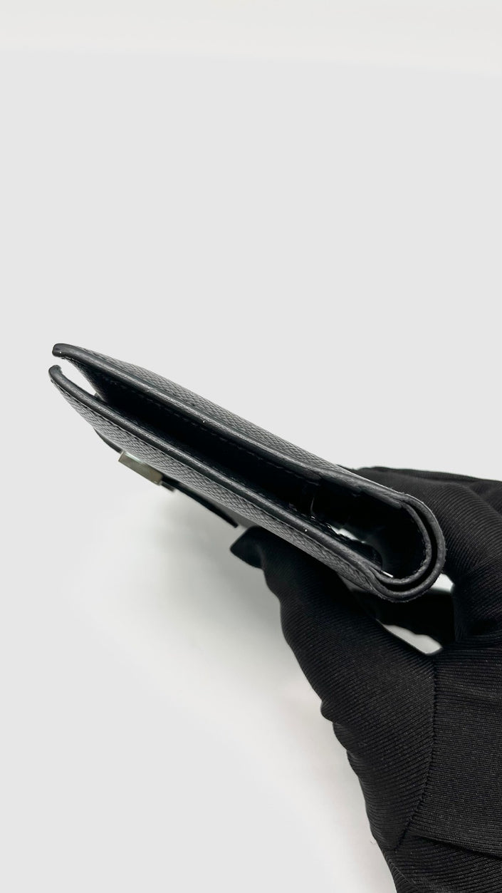 Preowned. Hermes Bearn Compact Wallet Black PHW. DNN002NY|9925