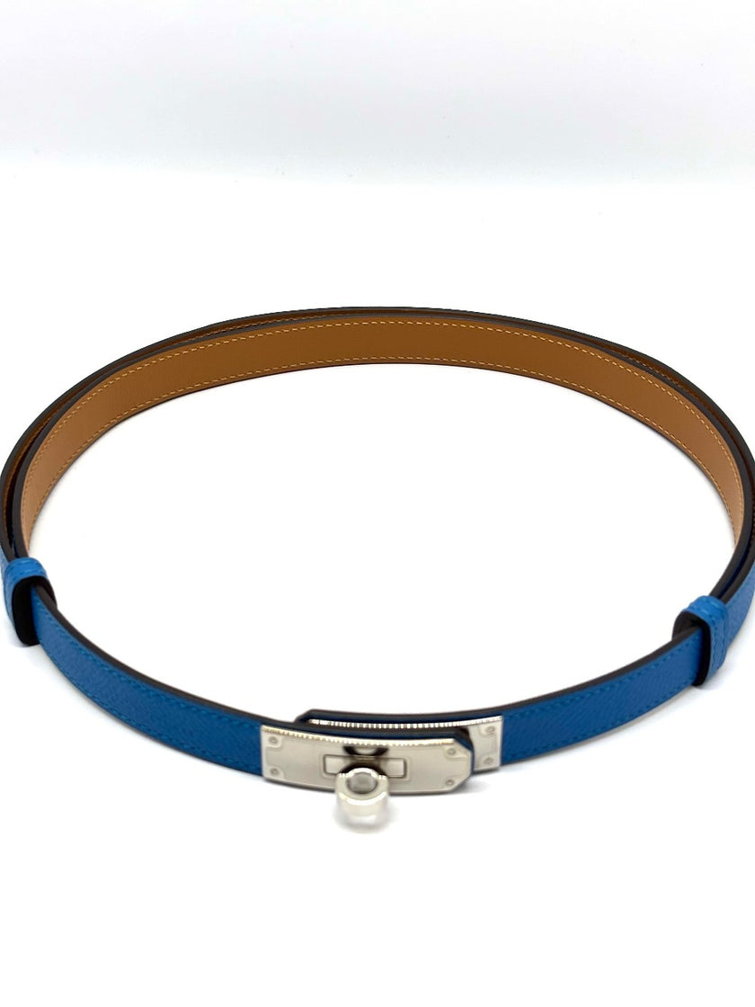 Brand New. Hermes Kelly Belt Blue Izmir PHW|8884